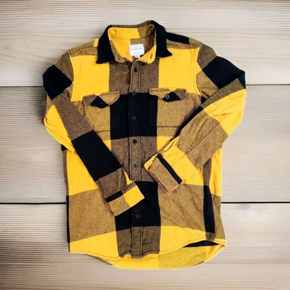 American Eagle Outfitters Shacket Plaid Shirt Jacket Black Yellow Med Fast Ship